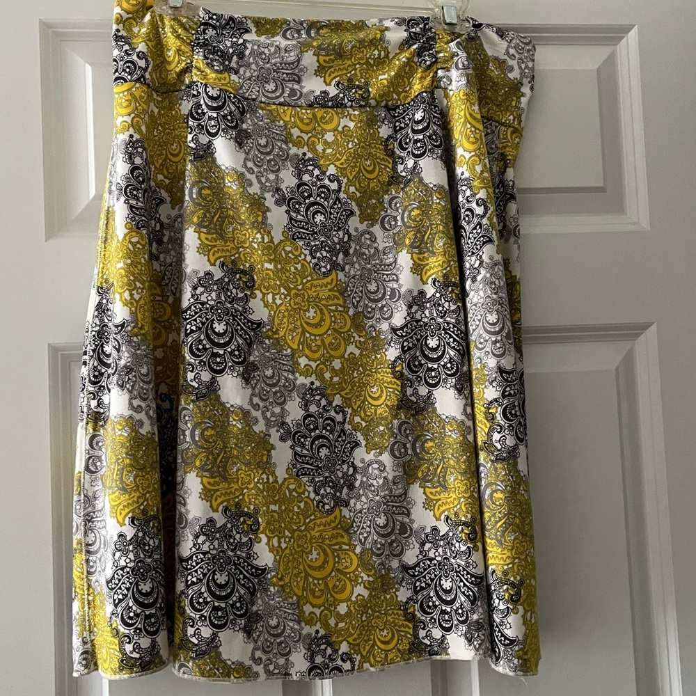 Yellow and Grey Paisley A-line Skirt